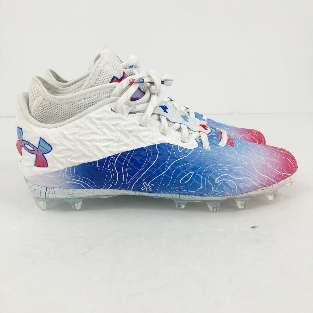 Under Armour Spotlight Clone 4 MC TX Football Cleats Mens 14 White Blue NWOB - Picture 4 of 13